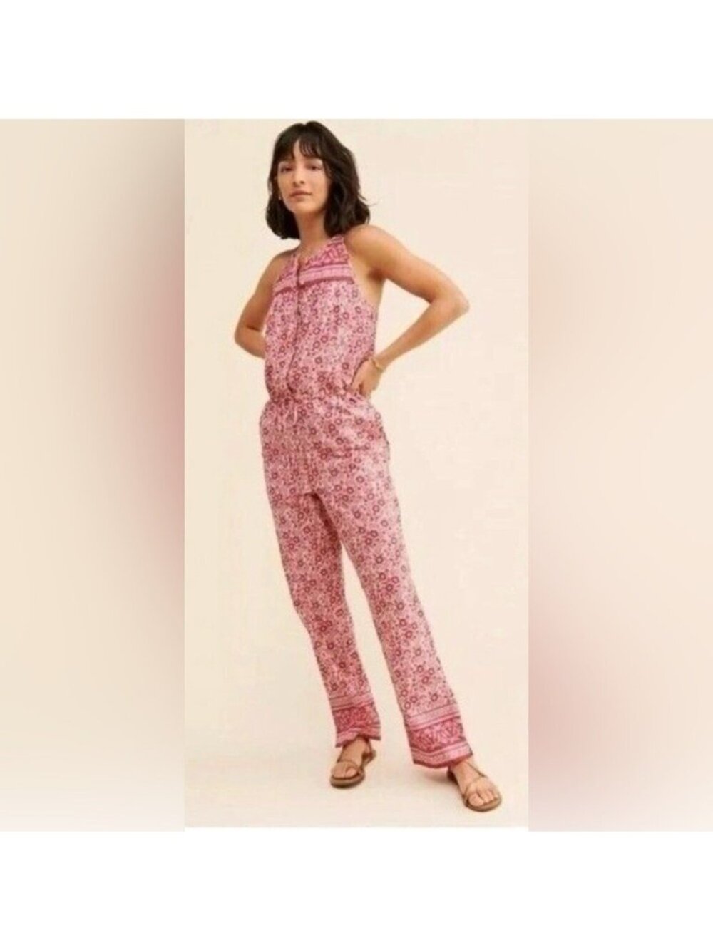 New FAHERTY Adella Purple Floral Jumpsuit Sun Up Block Print Size XL NWT /065